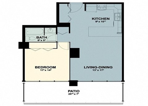 the floor plan of a small house with a bedroom and a living room